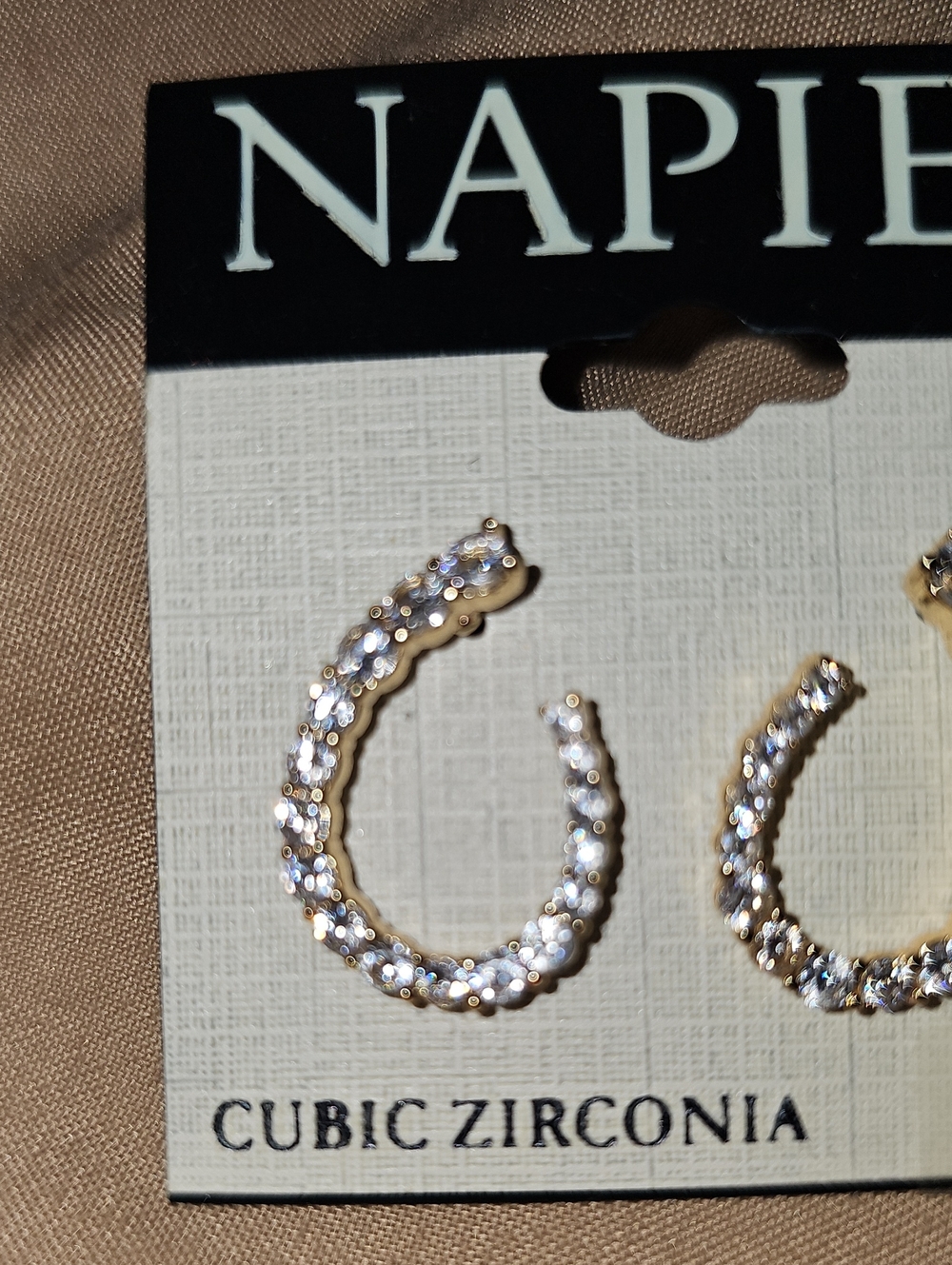 Napier Gold Tone Cubic Zirconia Open Loop Button Earrings Women's OS New - Picture 4 of 7